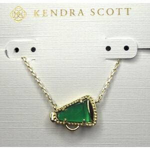 Kendra Scott Cheer Gold Short Pendant Necklace Emerald Illusion NWT Dust Pouch